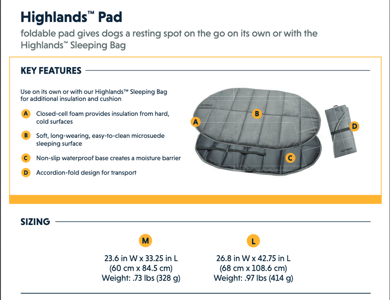 Ruffwear Highlands Pad - Lightweight Travel Dog Bed