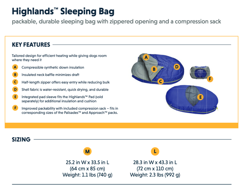 Highlands Dog Sleeping Bag - Lightweight, Packs Away Small