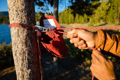 Ruffwear Knot-a-Hitch Man tensioning the system to a tree