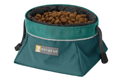 Ruffwear Quencher Cinch Top Dog Bowl with Food in it