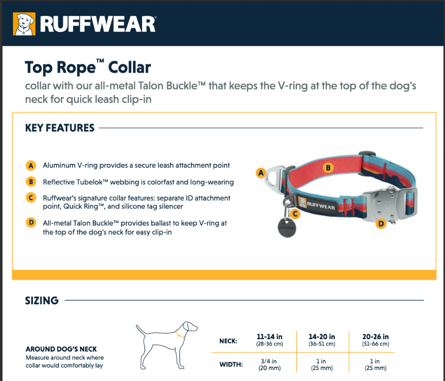 Top Rope Dog Collar - V-Ring Stays at Top of Neck